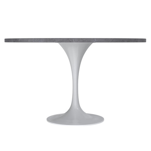 Modern 48" Round Dining Table with Sintered Stone Tabletop in White Steel Pedestal Base for Kitchen and Dining Room (Grey)
