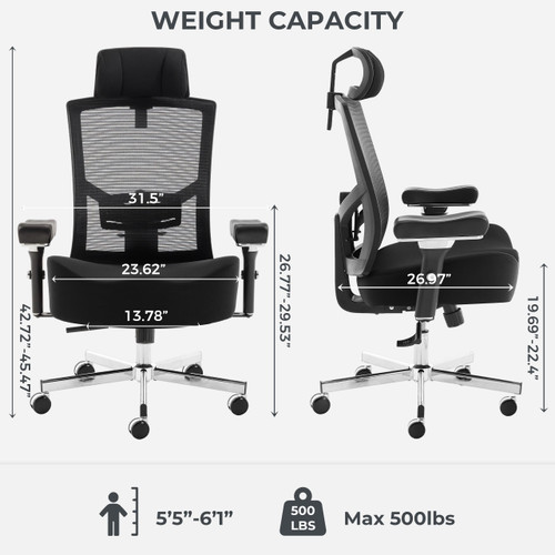 Big and Tall Office Chair 700lbs with Ergonomic W Wide Thick Seat Cushion, Oversized Mesh Desk Chair with Adjustable Lumbar for Heavy People, Computer Chair with 4D Armrest Headrest