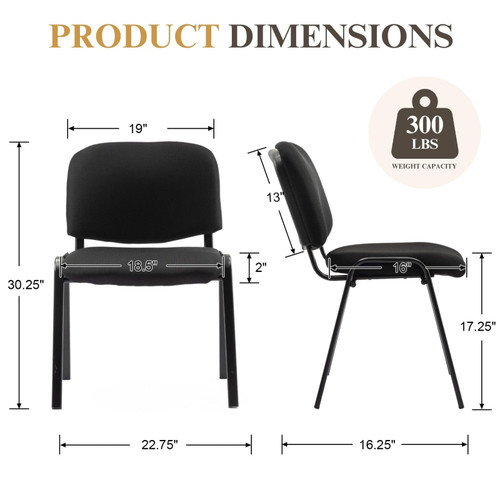 Set of 5, Black Mesh Fabric, Stackable Office Guest Chairs, Reception Waiting Room Chairs with Padded Seat & Back, Armless No Wheels Conference Chairs for Training, Meeting, Lobby