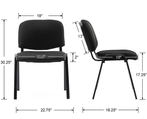 Set of 10, Black Mesh Fabric, Stackable Office Guest Chairs, Reception Waiting Room Chairs with Padded Seat & Back, Armless No Wheels Conference Chairs for Office Meeting Lobby