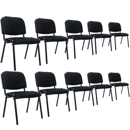 Set of 10, Black Mesh Fabric, Stackable Office Guest Chairs, Reception Waiting Room Chairs with Padded Seat & Back, Armless No Wheels Conference Chairs for Office Meeting Lobby