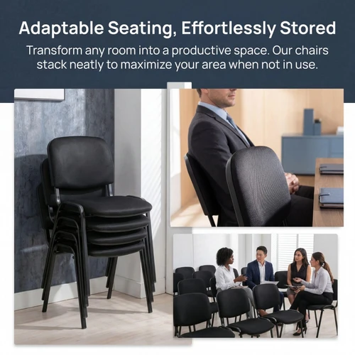 Set of 15, Black Mesh Fabric, Stackable Office Guest Chairs, Reception Waiting Room Chairs with Padded Seat & Back, Armless No Wheels Conference Chairs for Office Meeting Lobby