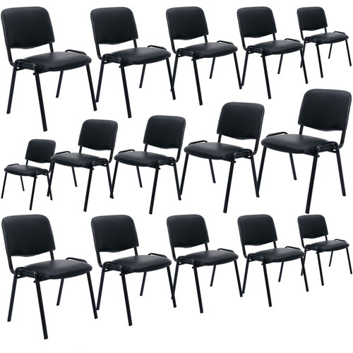 Set of 15, Black PU Leather, Stackable Office Guest Chairs, Reception Waiting Room Chairs with Padded Seat & Back, Armless No Wheels Conference Chairs for Office Meeting Lobby