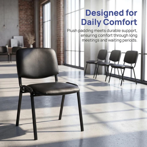 Set of 15, Black PU Leather, Stackable Office Guest Chairs, Reception Waiting Room Chairs with Padded Seat & Back, Armless No Wheels Conference Chairs for Office Meeting Lobby