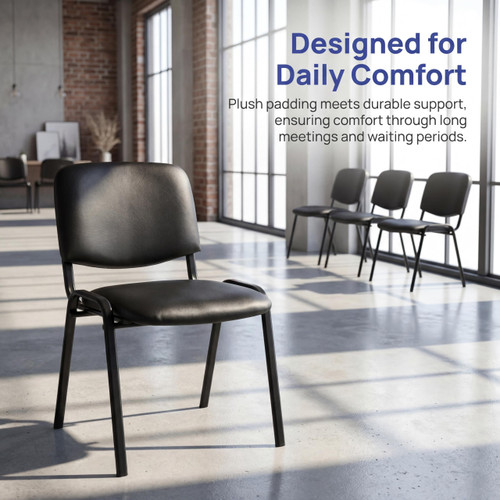 Set of 20, Black PU Leather, Stackable Office Guest Chairs, Reception Waiting Room Chairs with Padded Seat & Back, Armless No Wheels Conference Chairs for Training, Meeting, Event