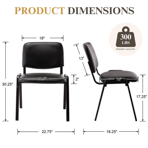 Set of 20, Black PU Leather, Stackable Office Guest Chairs, Reception Waiting Room Chairs with Padded Seat & Back, Armless No Wheels Conference Chairs for Training, Meeting, Event