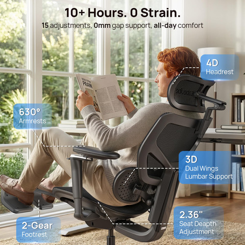 Ergonomic Mesh Office Chair with Footrest - 10 Hours Comfort Lumbar Support