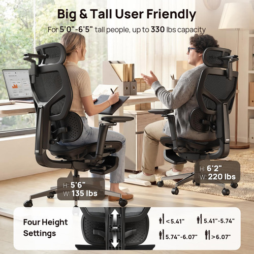 Ergonomic Mesh Office Chair with Footrest - 10 Hours Comfort Lumbar Support