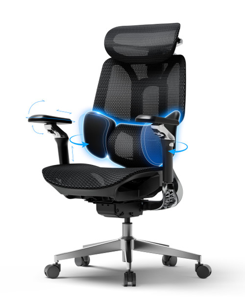 Ergonomic Office Chair, Mesh Desk Chair with 3-Zone Floating Lumbar Support, Upgraded 4D Headrest, 720° Armrests, Black