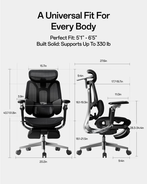Ergonomic Office Chair, Mesh Desk Chair with 3-Zone Floating Lumbar Support, Upgraded 4D Headrest, 720° Armrests, Black with Footrest