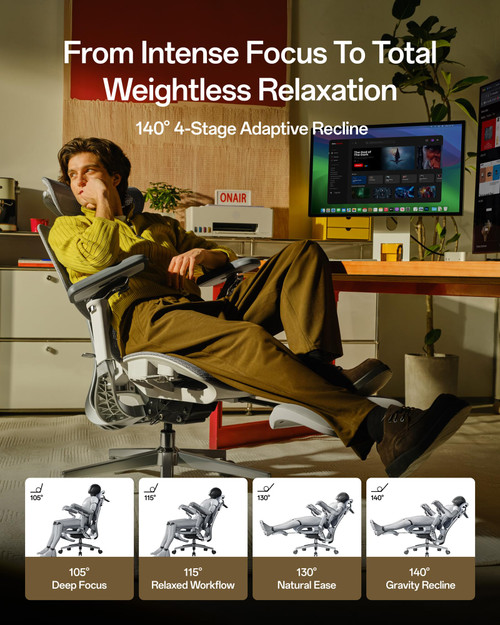 Ergonomic Office Chair, Mesh Desk Chair with 3-Zone Floating Lumbar Support, Upgraded 4D Headrest, 720° Armrests, Grey with Footrest