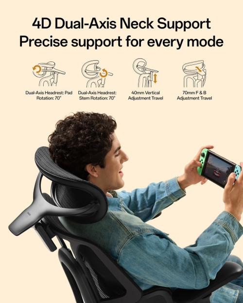 Ergonomic Office Chair, 3-Zone Lumbar Support, Comfy Home Office Chair with Auto Recline, 4D Headrest & Armrests, 140° Tilt for Work & Relax with Footrest, Black with Footrest