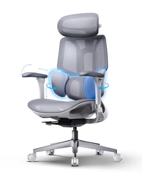 Ergonomic Office Chair, 3-Zone Lumbar Support, Comfy Home Office Chair with Auto Recline, 4D Headrest & Armrests, 140° Tilt for Work & Relax, Grey