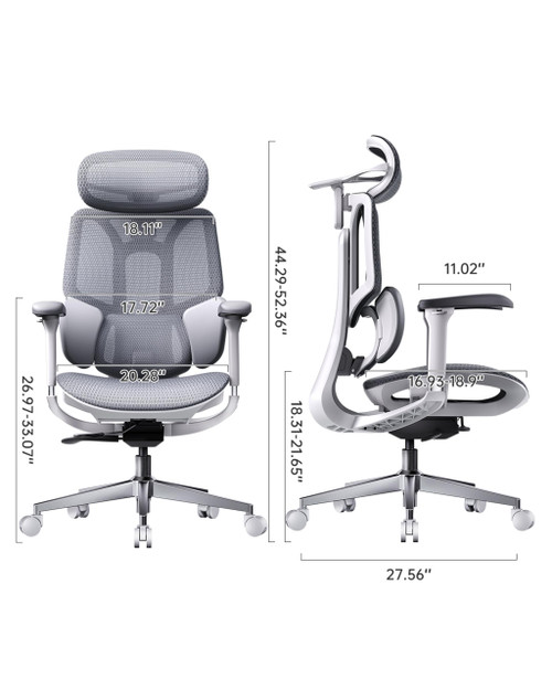 Ergonomic Office Chair, 3-Zone Lumbar Support, Comfy Home Office Chair with Auto Recline, 4D Headrest & Armrests, 140° Tilt for Work & Relax, Grey