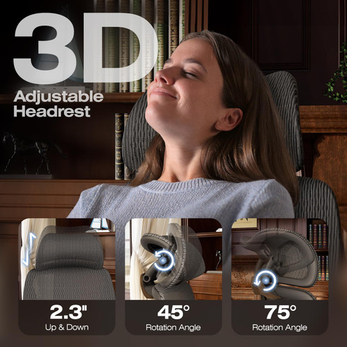 Ergonomic Mesh Office Chair with Footrest, Big and Tall Home Desk Chair with 5D Flip-Up Arms, Adjustable 3D Lumbar Support, Gaming & Executive Computer Chair (Library Oak)