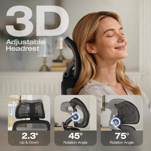 Ergonomic Mesh Office Chair with Footrest, Big and Tall Home Desk Chair with 5D Flip-Up Arms, Adjustable 3D Lumbar Support, Gaming & Executive Computer Chair (Midnight Cloud-No Footrest)