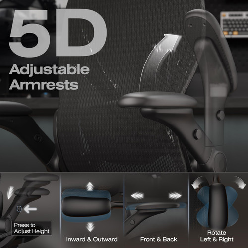 Ergonomic Mesh Office Chair with Footrest, Big and Tall Home Desk Chair with 5D Flip-Up Arms, Adjustable 3D Lumbar Support, Gaming & Executive Computer Chair (Night Reaper)
