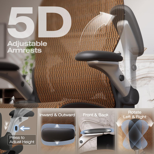 Ergonomic Mesh Office Chair with Footrest, Big and Tall Home Desk Chair with 5D Flip-Up Arms, Adjustable 3D Lumbar Support, Gaming & Executive Computer Chair (Tangerine Burst)