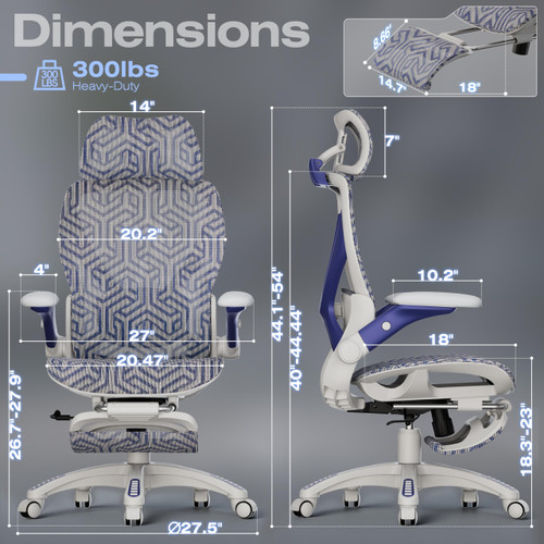 Ergonomic Mesh Office Chair with Footrest, Big and Tall Home Desk Chair with 5D Flip-Up Arms, Adjustable 3D Lumbar Support, Gaming & Executive Computer Chair (Cybernetic Pulse)