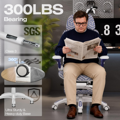 Ergonomic Mesh Office Chair with Footrest, Big and Tall Home Desk Chair with 5D Flip-Up Arms, Adjustable 3D Lumbar Support, Gaming & Executive Computer Chair (Cybernetic Pulse)