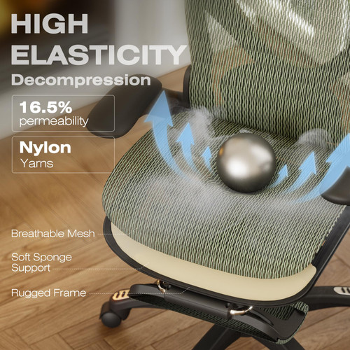 Ergonomic Mesh Office Chair with Footrest, Big and Tall Home Desk Chair with 5D Flip-Up Arms, Adjustable 3D Lumbar Support, Gaming & Executive Computer Chair (Forest Ranger)