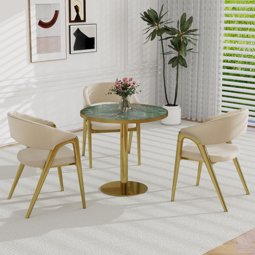 31.5" Round Tulip Dining Table, Mid-Century Tulip Table Kitchen Tulip Dining Table 2 People with Faux Marble Table Top & Stainless Steel Base for Office Living Room