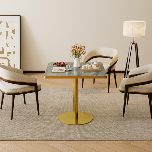 31.5" Square Tulip Dining Table, Mid-Century Tulip Table Kitchen Tulip Dining Table 2 People with Faux Marble Table Top & Stainless Steel Base for Office Living Room