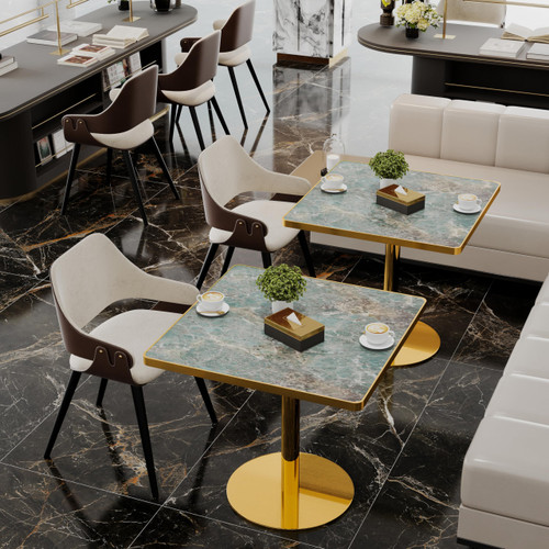 31.5" Square Tulip Dining Table, Mid-Century Tulip Table Kitchen Tulip Dining Table 2 People with Faux Marble Table Top & Stainless Steel Base for Office Living Room