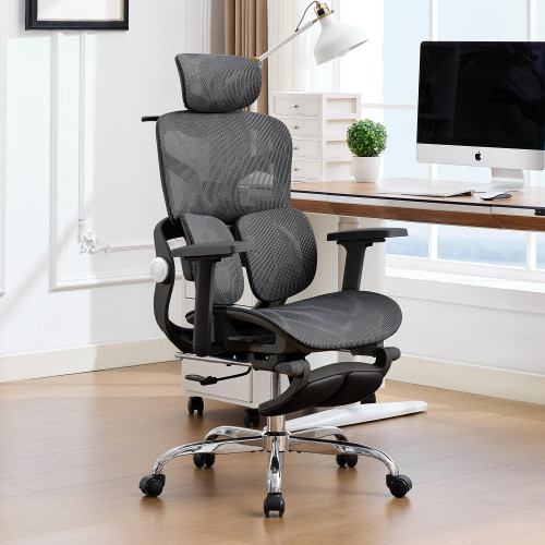 Ergonomic Mesh Office Chair with 2-Zone Lumbar Support and Footrest,Black