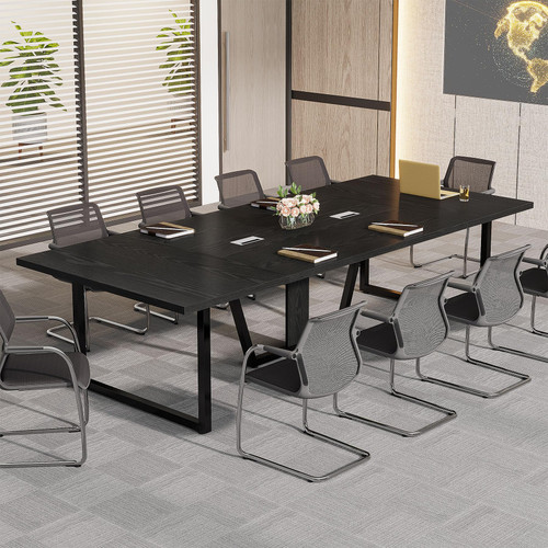 8FT Conference Table, 94.49 L x 47.24 W x 29.53 H Inches Large Meeting Podcast Table for 10 People, Business Style Wooden Training Table with Strong Metal Frame for Office Conference