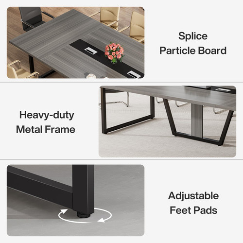 8FT Conference Table, 94.49 L x 47.24 W x 29.53 H Inches Large Meeting Podcast Table for 10 People, Business Style Wooden Training Table with Strong Metal Frame for Office Conference