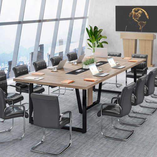 8FT Conference Table, 94.49 L x 47.24 W x 29.53 H Inches Large Meeting Podcast Table for 10 People, Business Style Wooden Training Table with Strong Metal Frame for Office Conference