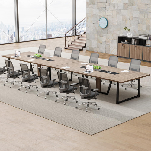 8FT Conference Table, 94.49 L x 47.24 W x 29.53 H Inches Large Meeting Podcast Table for 10 People, Business Style Wooden Training Table with Strong Metal Frame for Office Conference