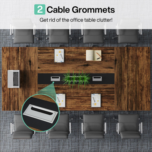 8FT Conference Table, 94.49 L x 47.24 W x 29.53 H Inches Large Meeting Podcast Table for 10 People, Business Style Wooden Training Table with Strong Metal Frame for Office Conference