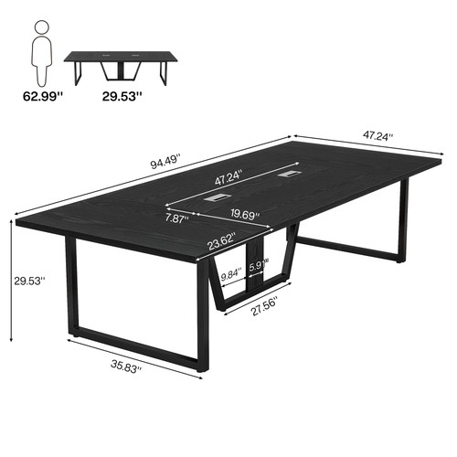 8FT Conference Table Set of 2, Large Meeting Podcast Table for 10 People, Business Style Wooden Training Table with Strong Metal Frame for Office Conference