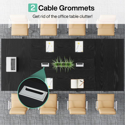 8FT Conference Table Set of 2, Large Meeting Podcast Table for 10 People, Business Style Wooden Training Table with Strong Metal Frame for Office Conference