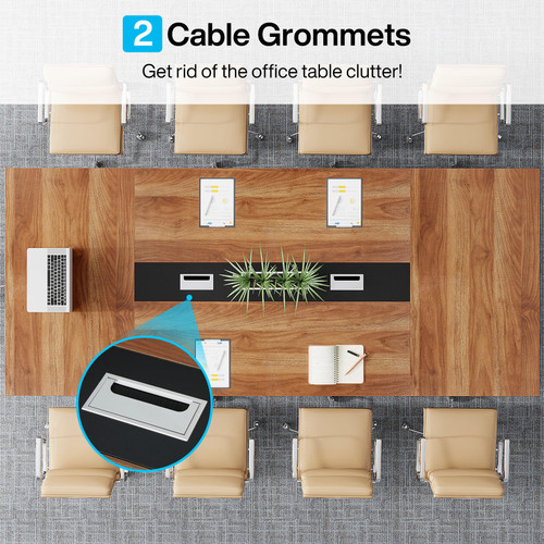 8FT Conference Table Set of 2, Large Meeting Podcast Table for 10 People, Business Style Wooden Training Table with Strong Metal Frame for Office Conference