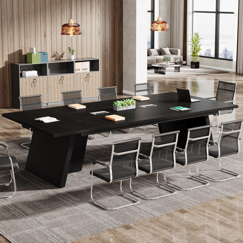 8ft Conference Table, Large Meeting Table for 8-10 People, Business Seminar Furniture for Office Conference Room (1, Black)