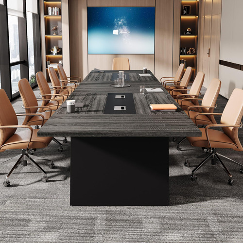 8ft Conference Table, Large Meeting Table for 8-10 People, Business Seminar Furniture for Office Conference Room (1, Grey + Black)