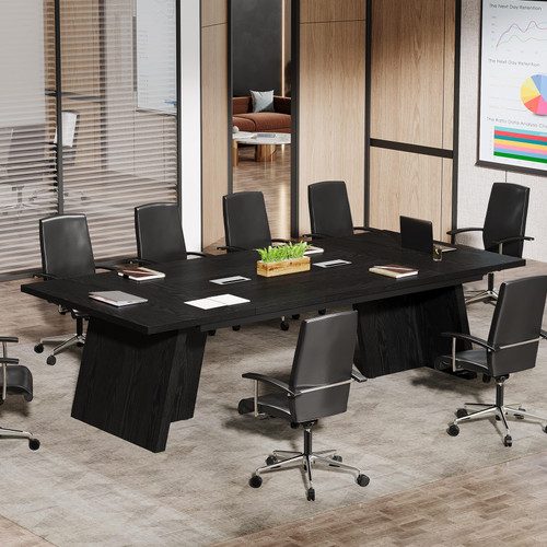 8ft Conference Table, Large Meeting Table for 8-10 People, Business Seminar Furniture for Office Conference Room (2, Black)