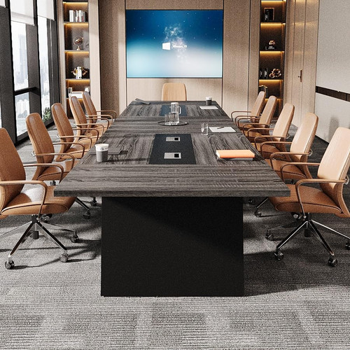 8ft Conference Table, Large Meeting Table for 8-10 People, Business Seminar Furniture for Office Conference Room (2, Grey + Black)