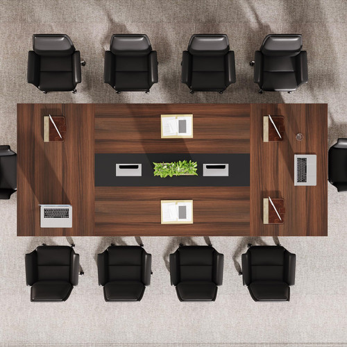 8ft Conference Table, Large Meeting Table for 8-10 People, Business Seminar Furniture for Office Conference Room, Walnut & Black (4, Walnu+ Black)