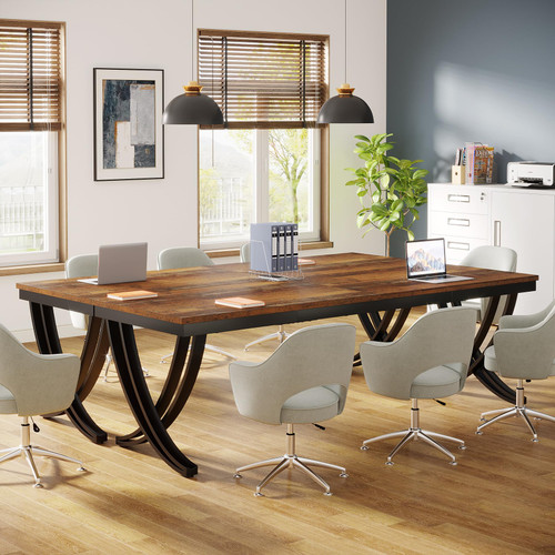 6.5FT Conference Table for 6-8 People, 78 inch Long Rectangular Seminar Table with Strong Metal Frame, Business Furniture Boardroom Desk for Office Meeting Conference Room (1PC, Mix Brown)