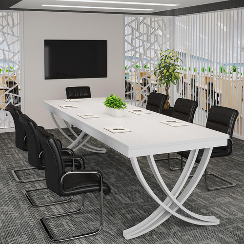 6.5FT Conference Table for 6-8 People, 78 inch Long Rectangular Seminar Table with Strong Metal Frame, Business Furniture Boardroom Desk for Office Meeting Conference Room (1PC, White)