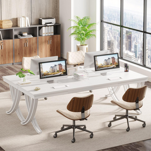 6.5FT Conference Table for 6-8 People, 78 inch Long Rectangular Seminar Table with Strong Metal Frame, Business Furniture Boardroom Desk for Office Meeting Conference Room (1PC, White)