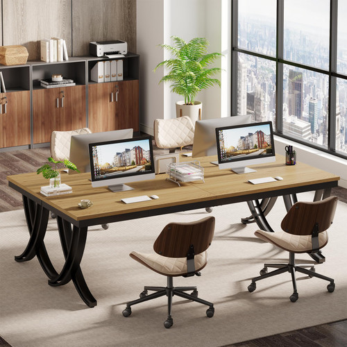 (2PCS, Oak) 6.5FT Conference Table for 6-8 People, 78 inch Long Rectangular Seminar Table with Strong Metal Frame, Business Furniture Boardroom Desk for Office Meeting Conference Room 