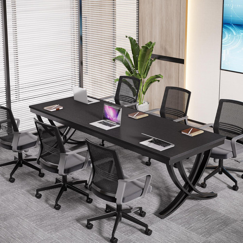 (4PCS, Black) 6.5FT Conference Table for 6-8 People, 78 inch Long Rectangular Seminar Table with Strong Metal Frame, Business Furniture Boardroom Desk for Office Meeting Conference Room 