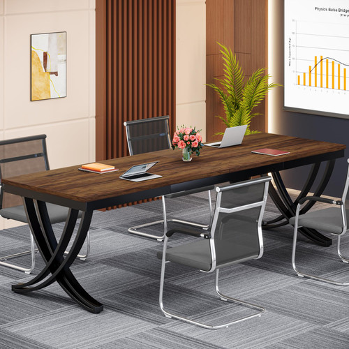 (4PCS, Brown) 6.5FT Conference Table for 6-8 People, 78 inch Long Rectangular Seminar Table with Strong Metal Frame, Business Furniture Boardroom Desk for Office Meeting Conference Room 