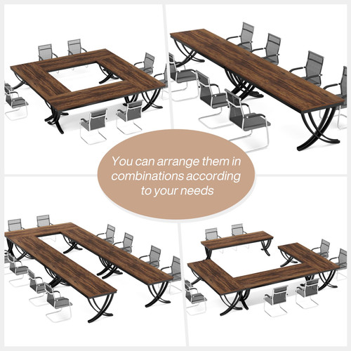 (4PCS, Brown) 6.5FT Conference Table for 6-8 People, 78 inch Long Rectangular Seminar Table with Strong Metal Frame, Business Furniture Boardroom Desk for Office Meeting Conference Room 