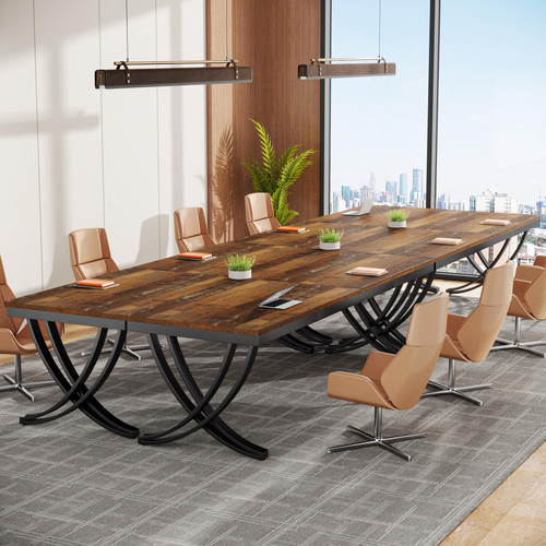 (4PCS, Mix Brown) 6.5FT Conference Table for 6-8 People, 78 inch Long Rectangular Seminar Table with Strong Metal Frame, Business Furniture Boardroom Desk for Office Meeting Conference Room 